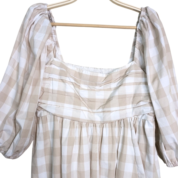 Abercrombie Fitch Emerson Poplin Puff Sleeve Gingham Dress Large Tall LT Peasant - Picture 2 of 13